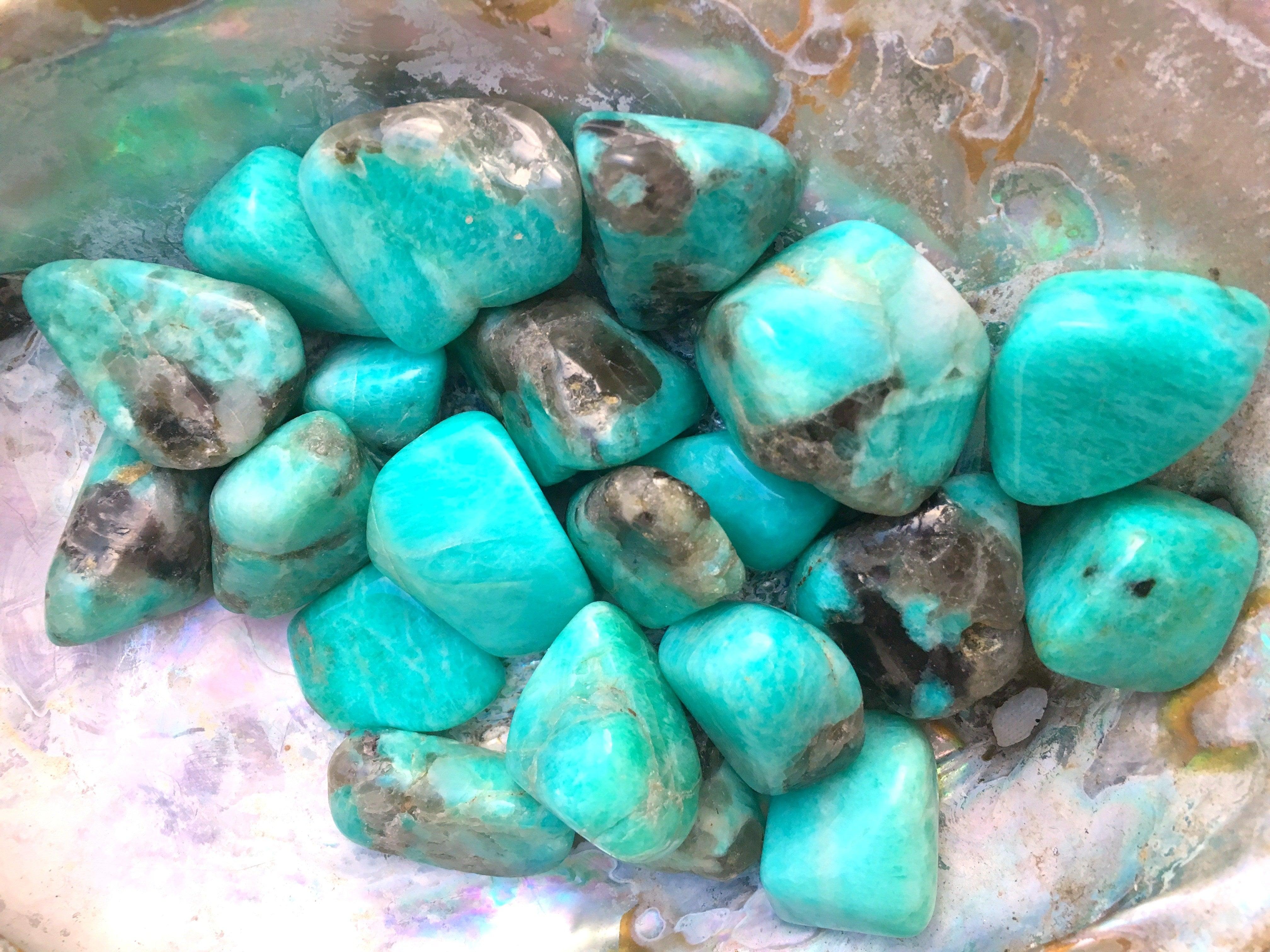 Amazonite with Veins of Smoky Quartz Tumbled Stones - Practical Magic Store