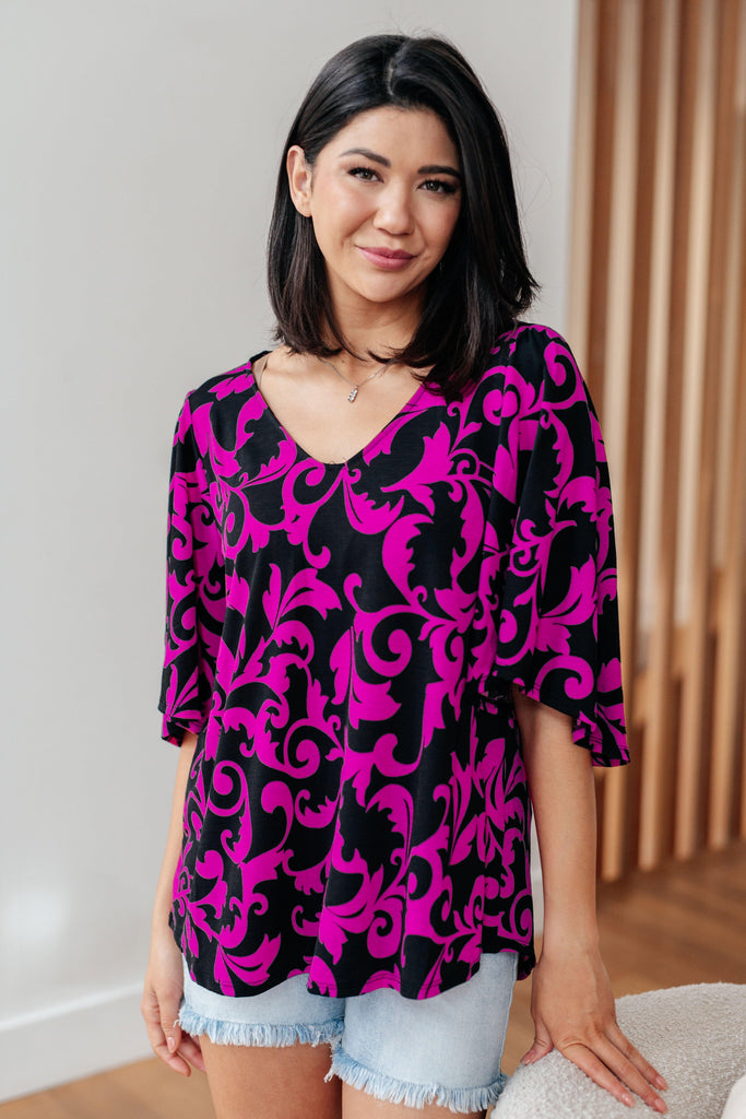 Casually Cute V-Neck Top in Magenta - Practical Magic Store