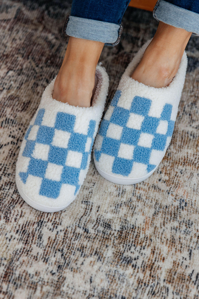 Checked Out Slippers in Blue - Practical Magic Store
