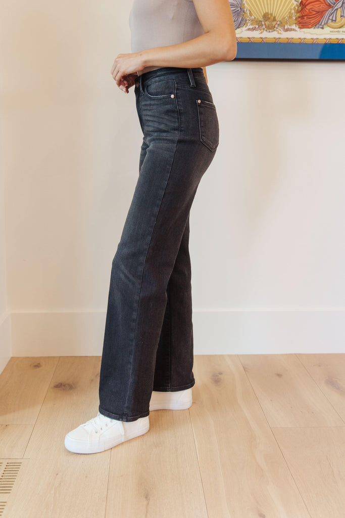 Eleanor High Rise Classic Straight Jeans in Washed Black - Practical Magic Store