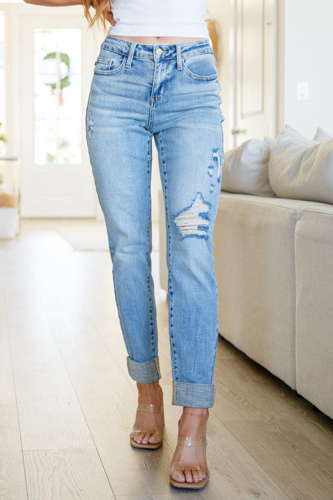 Elodie Mid Rise Distressed Boyfriend Jeans - Practical Magic Store