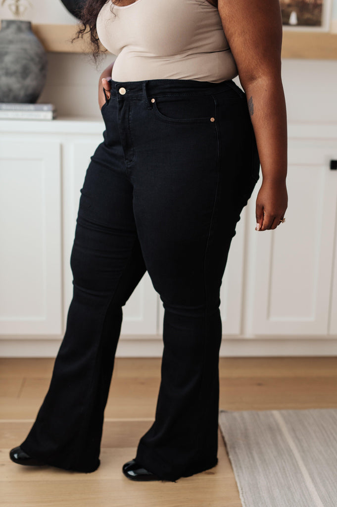Etta High Rise Control Top Flare Jeans in Black - Practical Magic Store