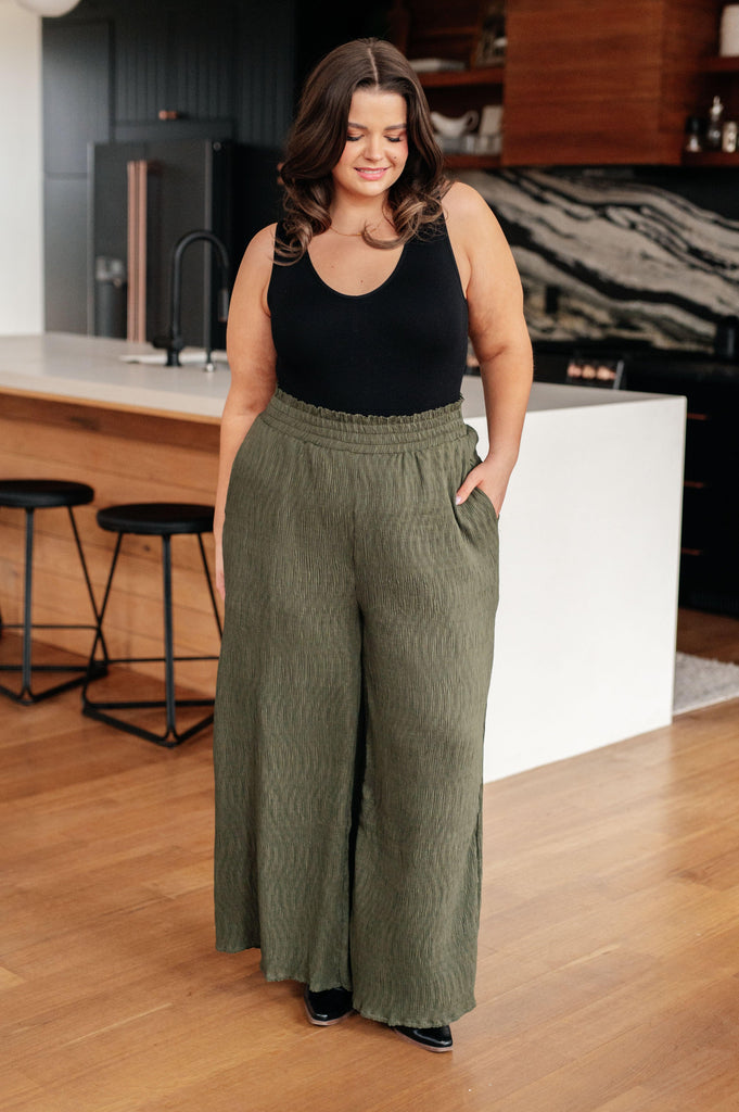 Harmony High Rise Wide Pants in Olive - Practical Magic Store