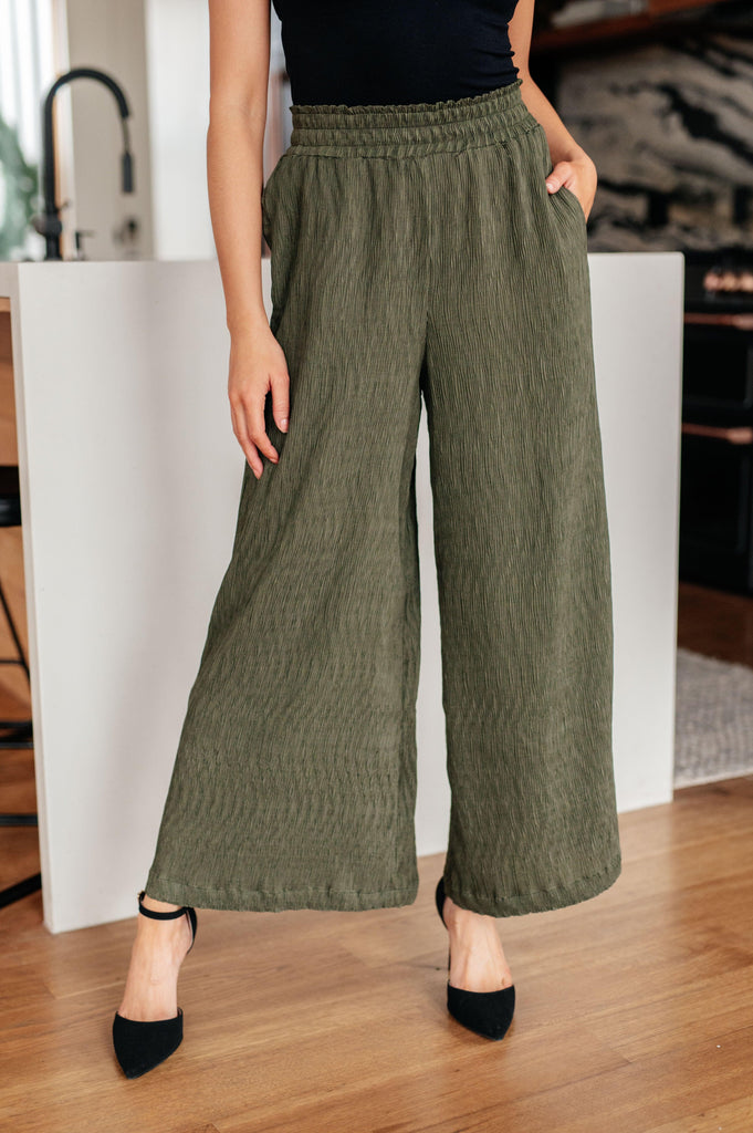 Harmony High Rise Wide Pants in Olive - Practical Magic Store