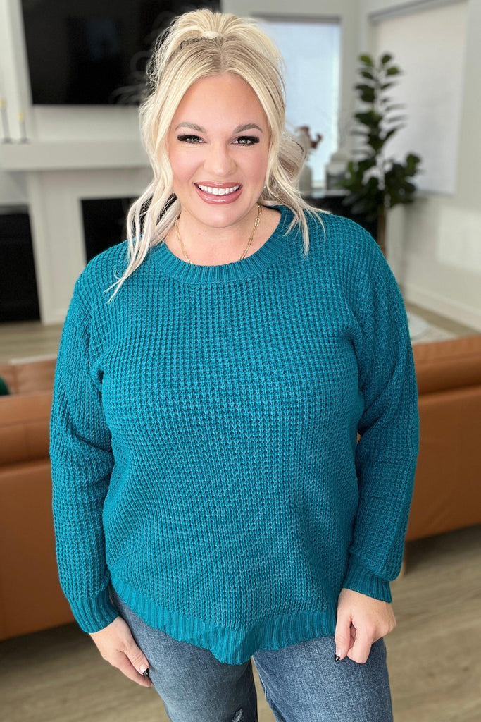 High Low Waffle Knit Sweater in Ocean Teal - Practical Magic Store