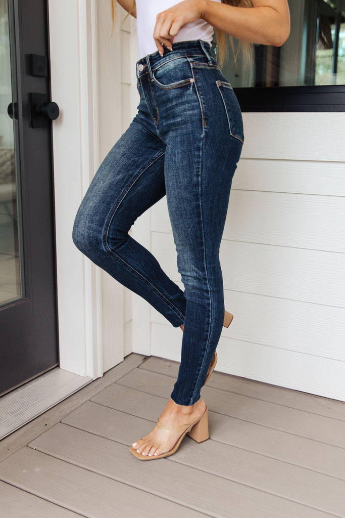 Lydia Mid Rise Vintage Raw Hem Skinny Jeans - Practical Magic Store