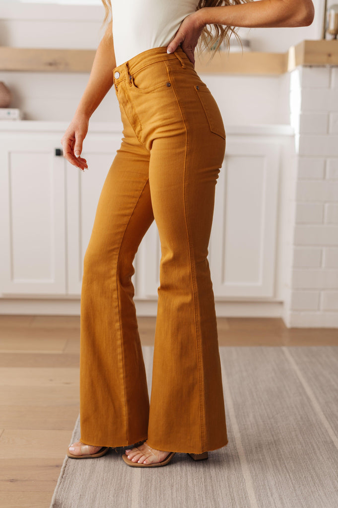 Melinda High Rise Control Top Flare Jeans in Marigold - Practical Magic Store