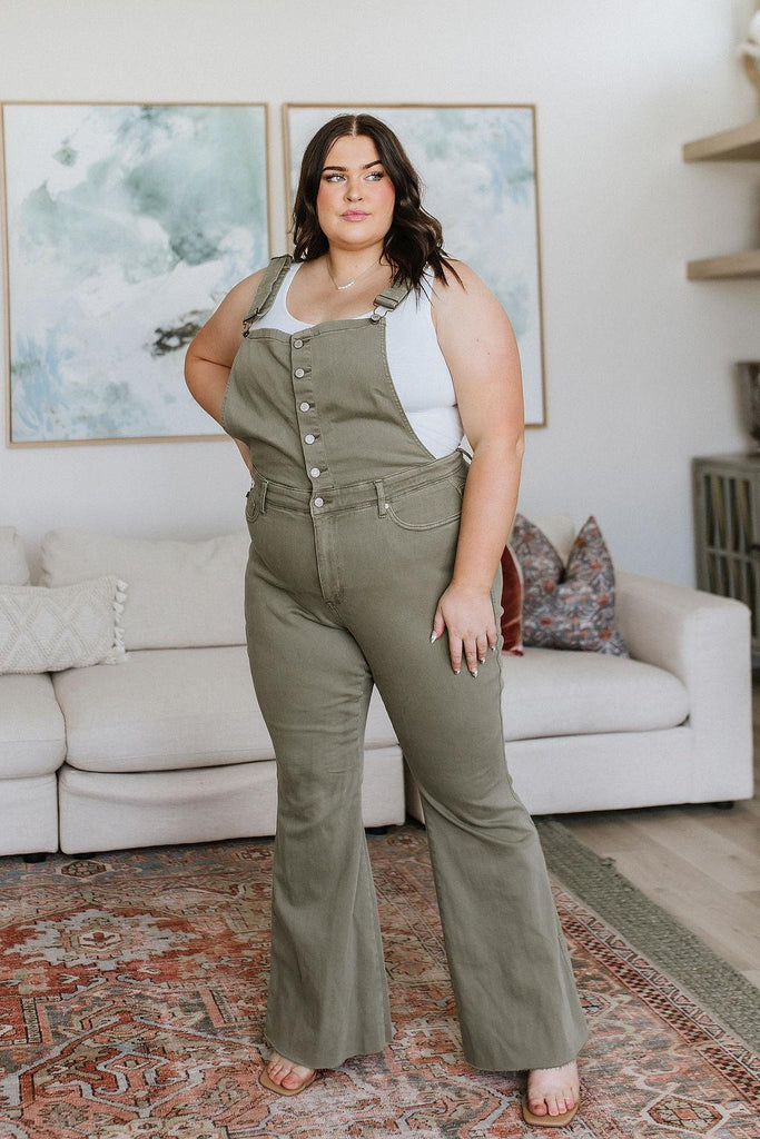 Olivia Control Top Release Hem Overalls in Olive - Practical Magic Store
