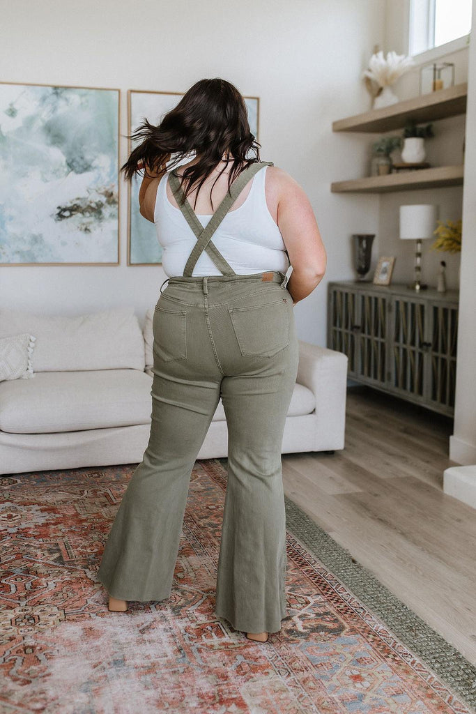 Olivia Control Top Release Hem Overalls in Olive - Practical Magic Store