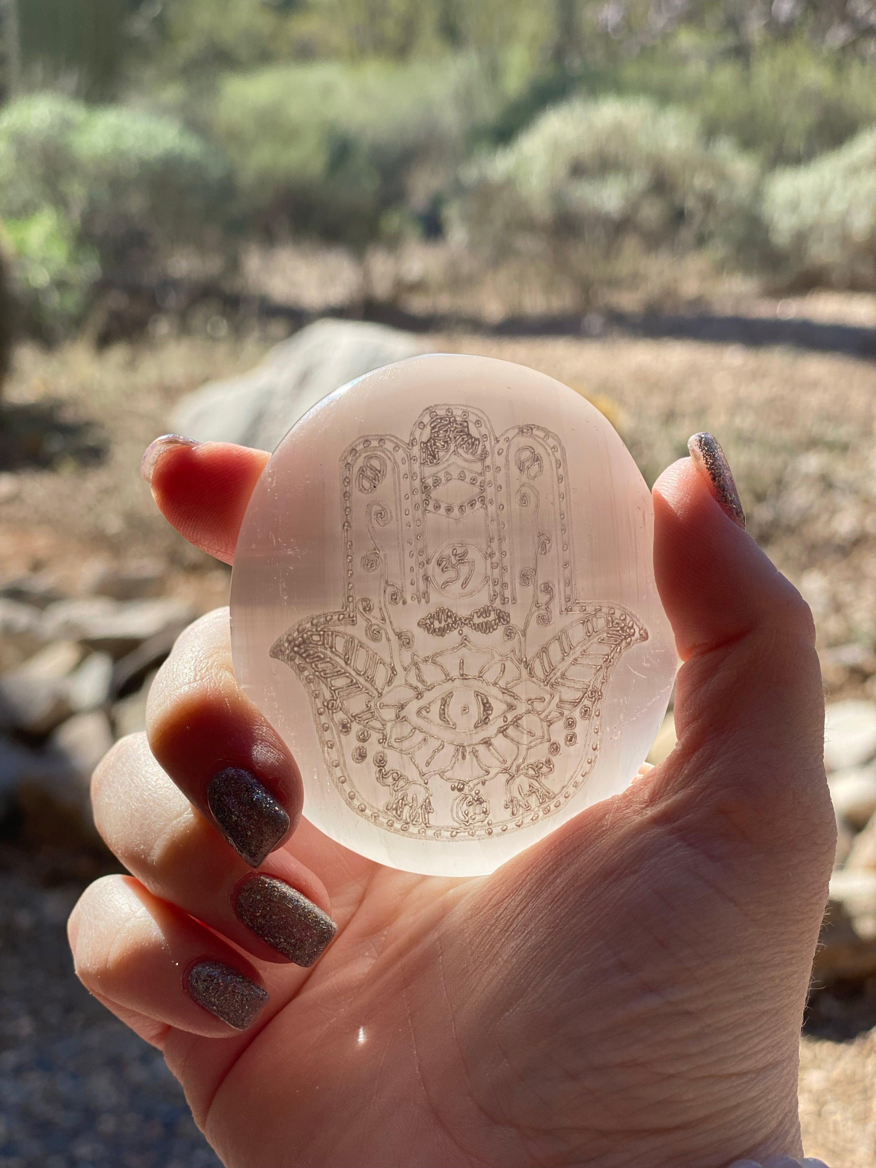 Selenite Hamsa Hand Palm Stone - Practical Magic Store