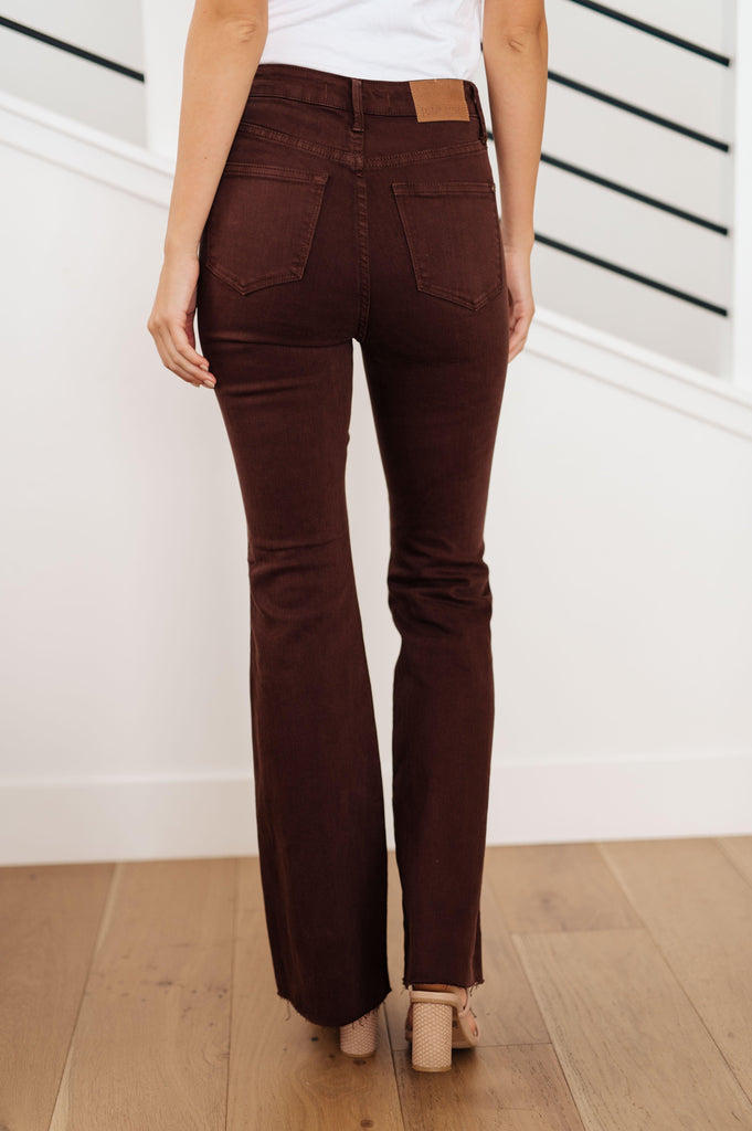 Sienna High Rise Control Top Flare Jeans in Espresso - Practical Magic Store