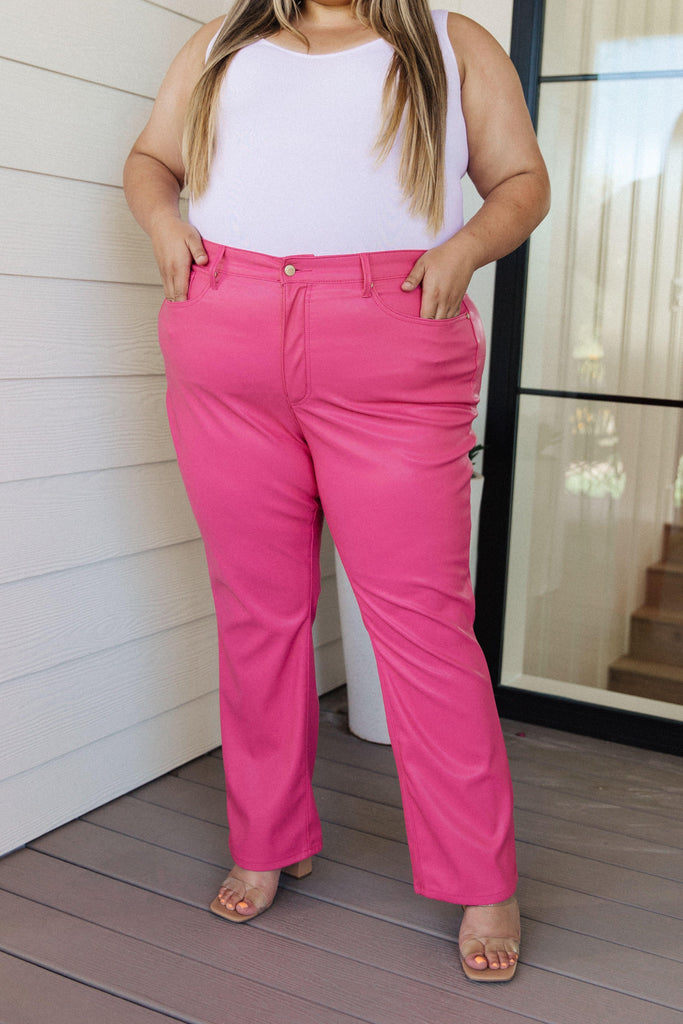 Tanya Control Top Faux Leather Pants in Hot Pink - Practical Magic Store