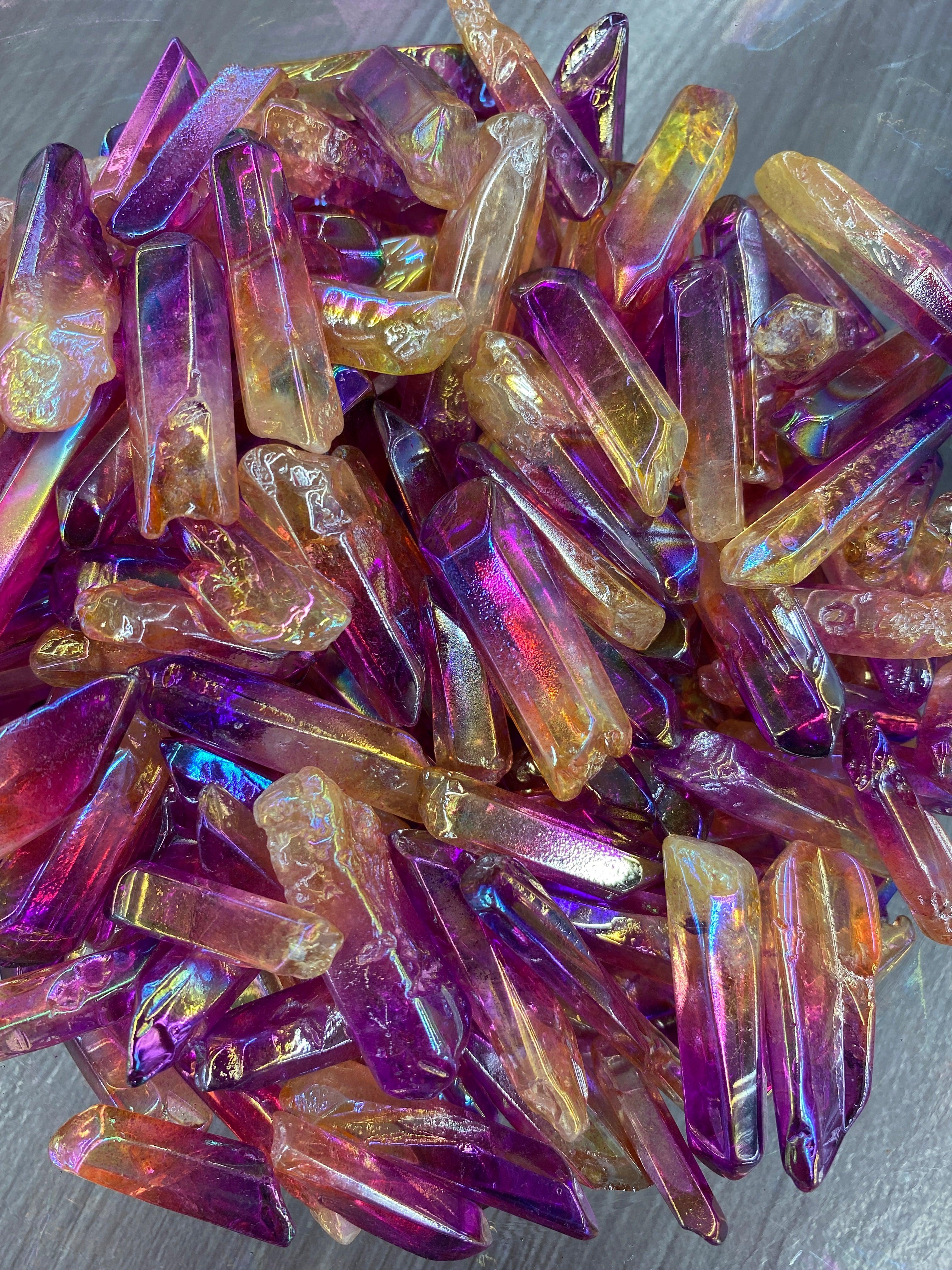 Yellow Orange/Fuschia Aura Quartz Points - Practical Magic Store